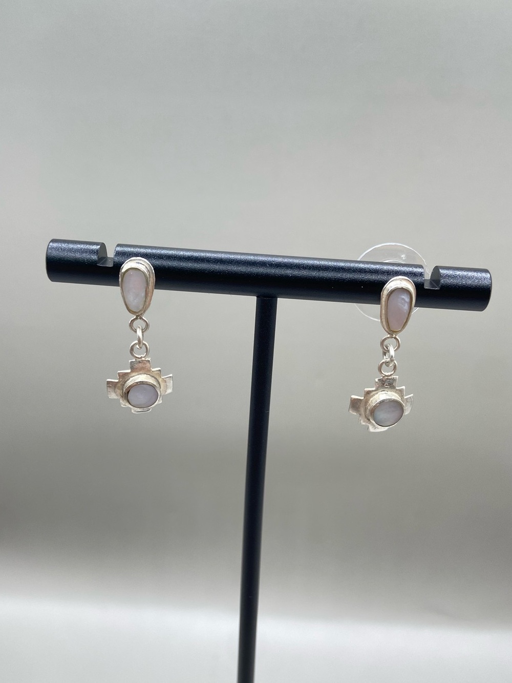 Sterling Silver Mother of Pearl Chakana Inca Cross Post Earrings
